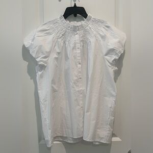 J. Crew White Cap Sleeve Smocked Blouse